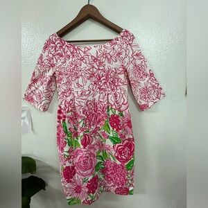 Lilly Pulitzer Livie Dress 3/4 Sleeve Pink Green Silk Blend Size:4